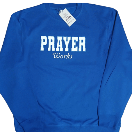 Prayer Works Blue Embroidery Crewneck
