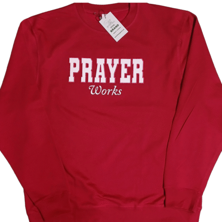 Prayer Works Red Embroidery Crewneck